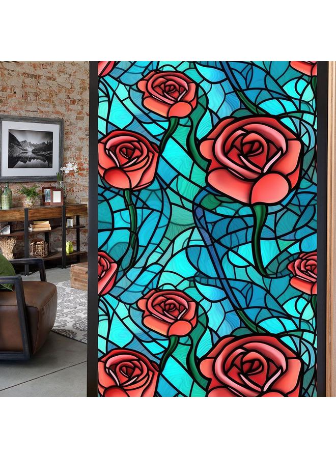 الأزرق جي دبليو BL112 -170 زهرة البحر ملصق زجاج إلكتروستاتيكي PVC ملصق نافذة خالي من الغراء ملصق زجاج نافذة ديكور المنزل - Image 1