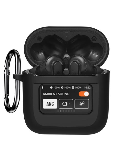 Headphone Case, Silicone Case, Silicone Case Compatible with JBL Tour Pro 2, Shock Resistant Soft with Keychain, LCD Touch Screen Visible, Black