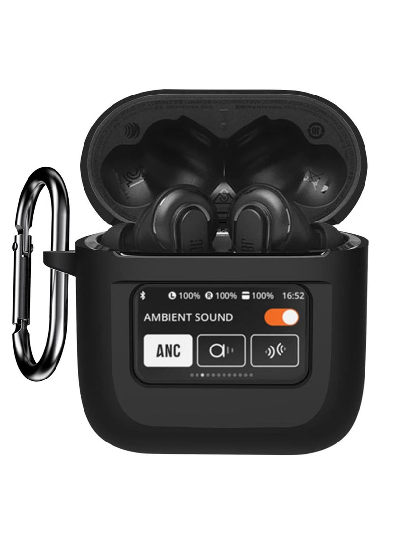 Headphone Case, Silicone Case, Silicone Case Compatible with JBL Tour Pro 2, Shock Resistant Soft with Keychain, LCD Touch Screen Visible, Black