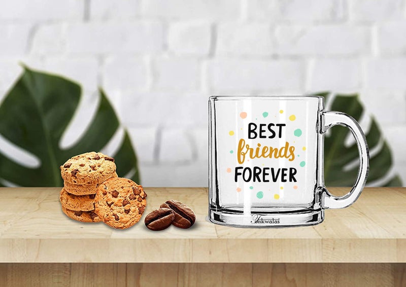 TONKWALAS Amazing Best Friends Forever Printed Transparent Glass Coffee and Tea Mug Gift for Your Best Friends (325 ML) - Image 2