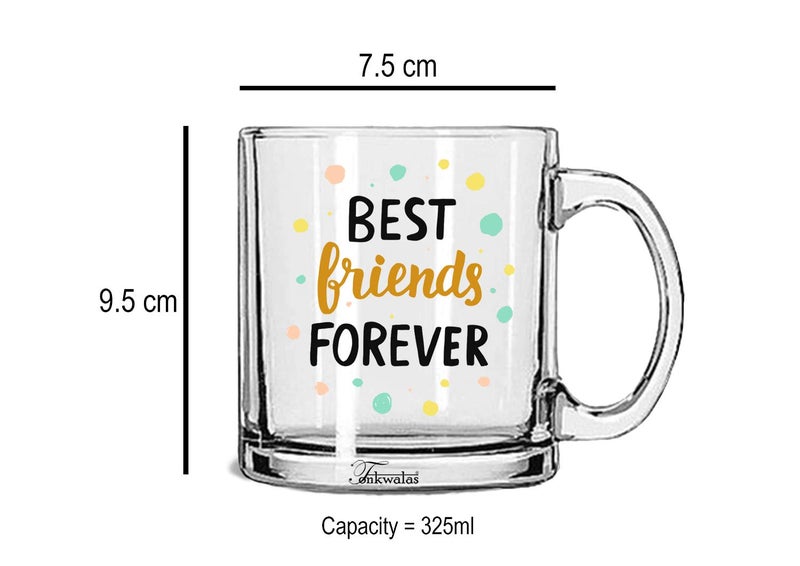 TONKWALAS Amazing Best Friends Forever Printed Transparent Glass Coffee and Tea Mug Gift for Your Best Friends (325 ML) - Image 3
