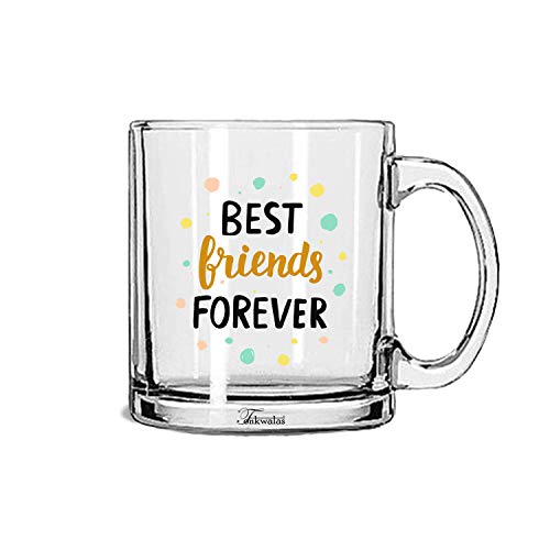 TONKWALAS Amazing Best Friends Forever Printed Transparent Glass Coffee and Tea Mug Gift for Your Best Friends (325 ML) - Image 1