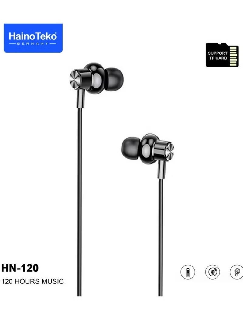 HainoTeko HN120 Bluetooth Neck Band with 120 Hours of Music, High Bass Sound Quality, Super Clear Mic, TF Card Support – Stylish Black, Perfect for Music, Calls, and Long-Lasting Use - Image 5