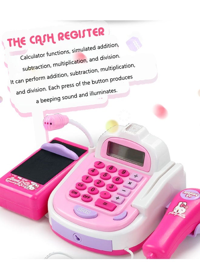 Pretend Play Supermarket Play,Educational Toy,Montessori Toys, Calculator Cash Register Toy With Light And Music,Electric Creative Play House Toys Set, Calculator, Shopping Basket, Food, Weighing Machine Ideal Gift for Kids - Image 5