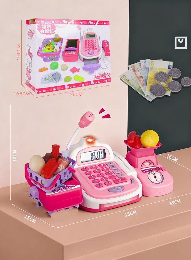 Pretend Play Supermarket Play,Educational Toy,Montessori Toys, Calculator Cash Register Toy With Light And Music,Electric Creative Play House Toys Set, Calculator, Shopping Basket, Food, Weighing Machine Ideal Gift for Kids - Image 2