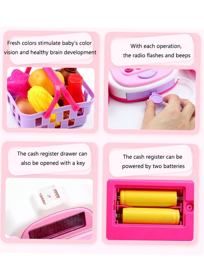 Pretend Play Supermarket Play,Educational Toy,Montessori Toys, Calculator Cash Register Toy With Light And Music,Electric Creative Play House Toys Set, Calculator, Shopping Basket, Food, Weighing Machine Ideal Gift for Kids - Image 4