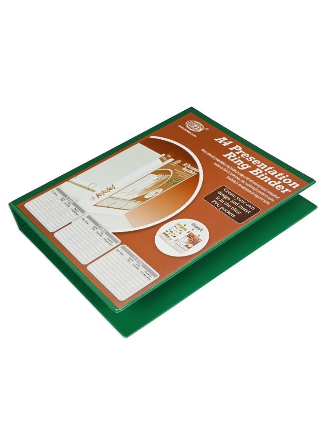 FIS Presentation Binder, 2D Ring Binder, Size Up to A4(210x297mm) Documents, Spine Size 1.50" Inches, Clear PVC Pocket, Easy to Insert Your Cover Design, Green Color-FSBD225DPBGR  - Image 1