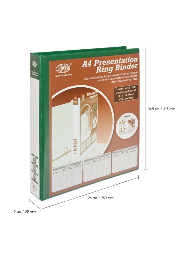 FIS Presentation Binder, 2D Ring Binder, Size Up to A4(210x297mm) Documents, Spine Size 1.50" Inches, Clear PVC Pocket, Easy to Insert Your Cover Design, Green Color-FSBD225DPBGR  - Image 4