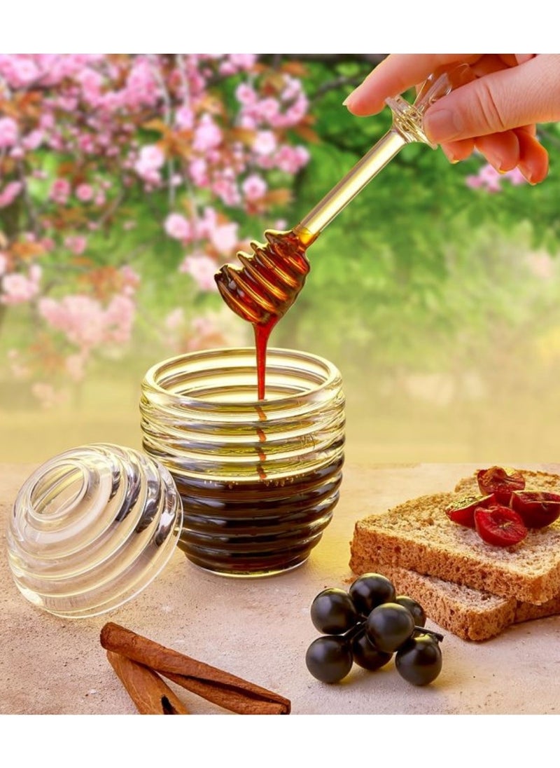 Rotanev - Hive Shaped 3 Piece Crystal Honey Jar with Spoon Mika Jar Honey and Jam Jar Breakfast - Image 1