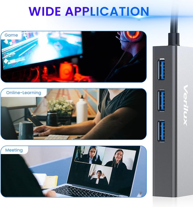 إليفانت بوت ® USB HUB 3.0 للكمبيوتر الشخصي، محور من نوع C رباعي المنافذ مع منفذ USB 3.0 واحد، ومنفذي USB 2.0، ومنفذ إيثرنت بسرعة 100 ميجابت في الثانية، محول إيثرنت من نوع C/USB لموصل LAN للكمبيوتر المحمول يدعم ويندوز، كروم بوك، ماك، لينكس - Image 5