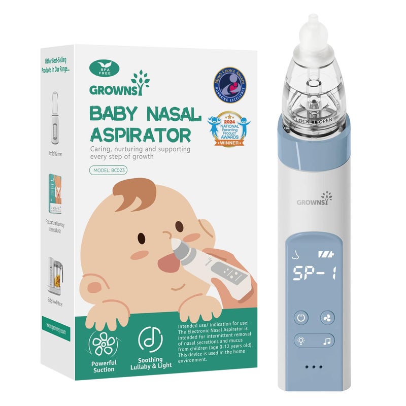 GROWNSY GROWNSY Nasal Aspirator for Baby, Electric Nose Aspirator for Toddler, Baby Nose Sucker, Automatic Nose Cleaner with 3 Silicone Tips, Adjustable Suctions, Music and Light Soothing Function (Blue)  - Image 1
