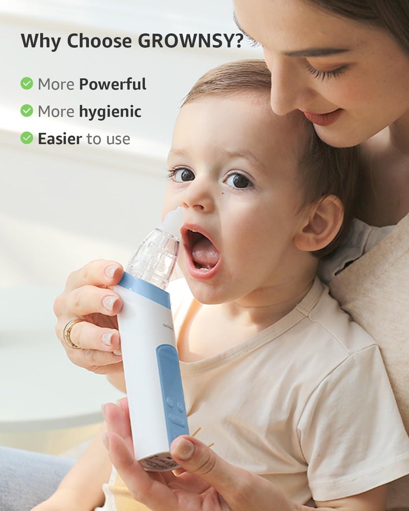 GROWNSY GROWNSY Nasal Aspirator for Baby, Electric Nose Aspirator for Toddler, Baby Nose Sucker, Automatic Nose Cleaner with 3 Silicone Tips, Adjustable Suctions, Music and Light Soothing Function (Blue)  - Image 5