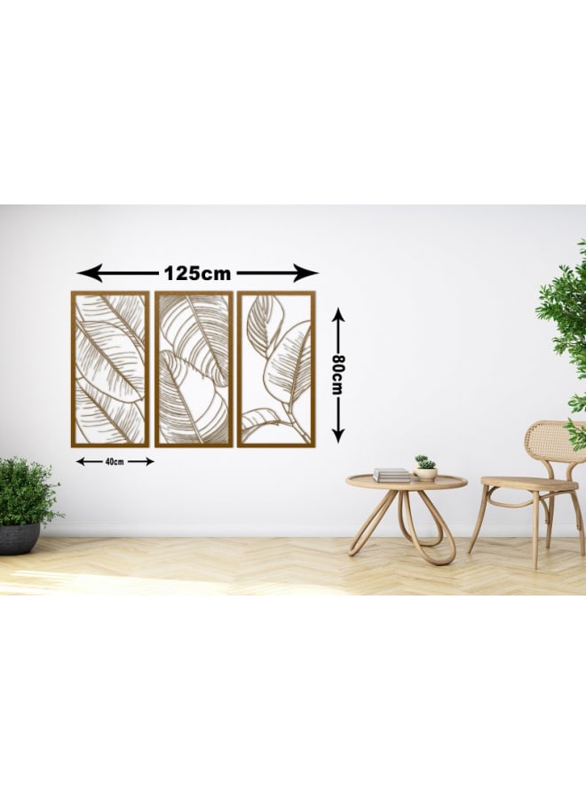 هوم جاليري مجموعة من 3 ألواح خشبية من أوراق التين، لوحة فنية جدارية خشبية - Image 4