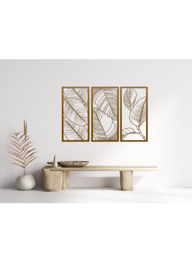 هوم جاليري مجموعة من 3 ألواح خشبية من أوراق التين، لوحة فنية جدارية خشبية - Image 1