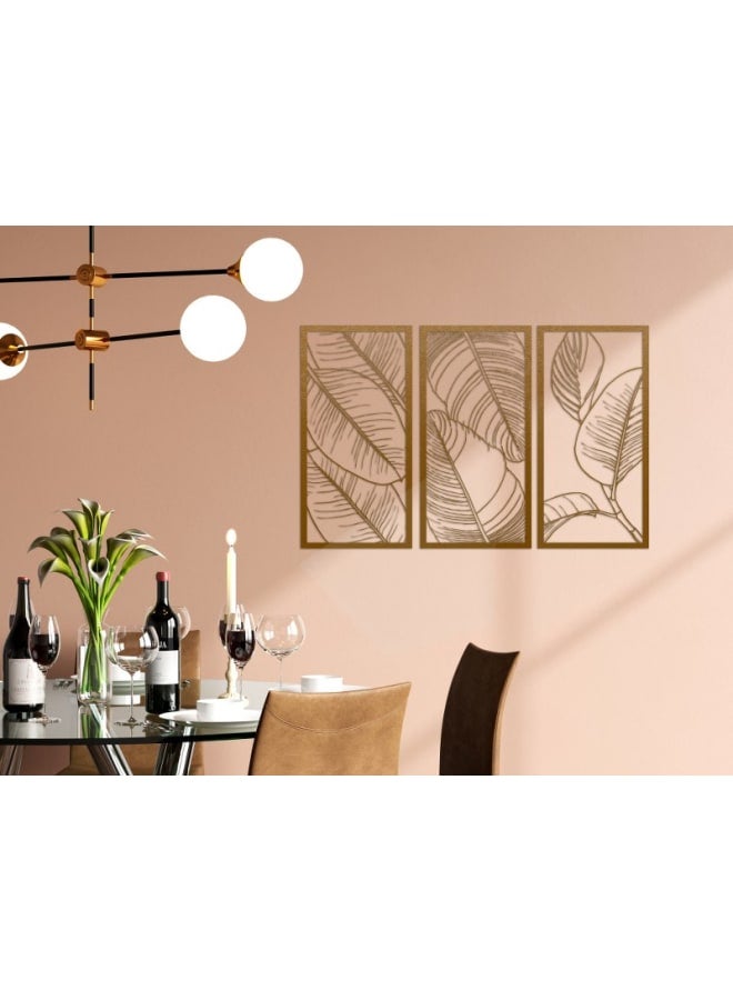 هوم جاليري مجموعة من 3 ألواح خشبية من أوراق التين، لوحة فنية جدارية خشبية - Image 3