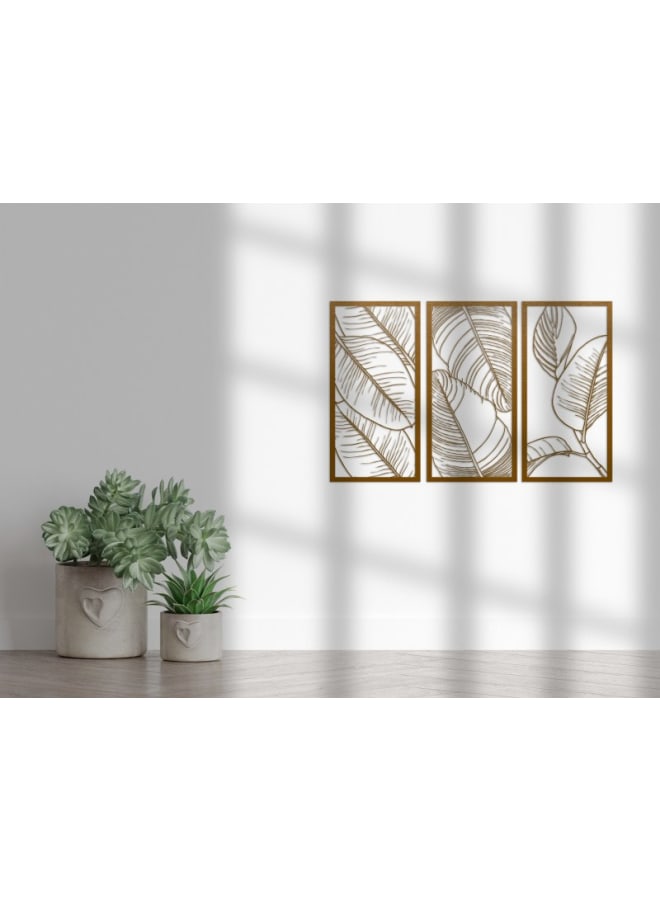 هوم جاليري مجموعة من 3 ألواح خشبية من أوراق التين، لوحة فنية جدارية خشبية - Image 2