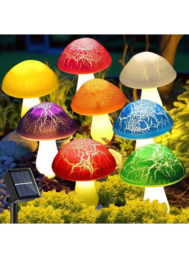 8 Pack Solar Mushroom Crackle Garden Stake Lights, Waterproof Outdoor Decorative Pathway Lights - Image 1