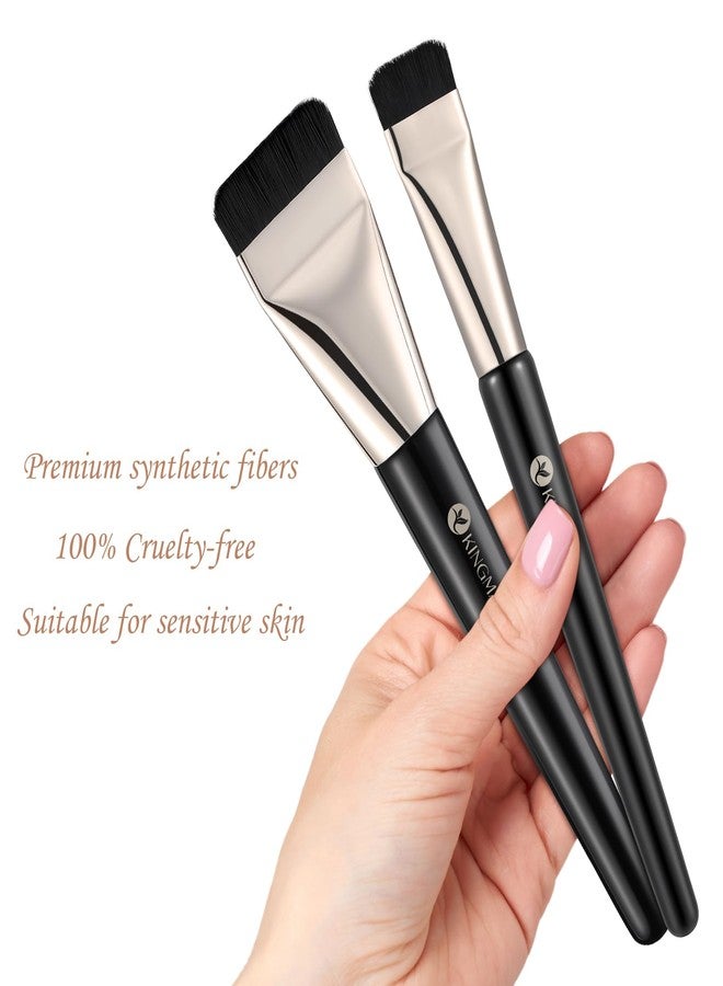 KINGMAS 2Pcs Flat Foundation Brush, Korean Spatula Facial Makeup Brush, Ultra Thin Concealer Contour Brush for Liquid Cream Blending - Image 2