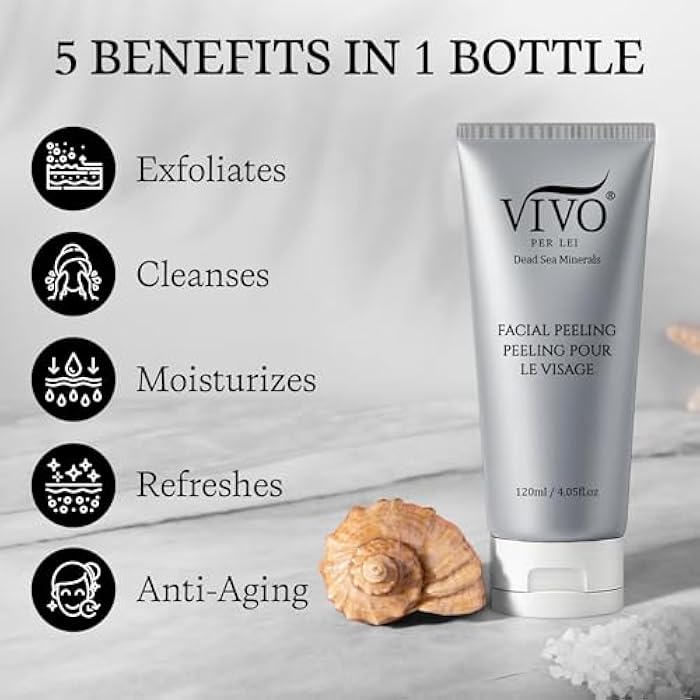 Vivo Per Lei Facial Peeling Gel - Contains Dead Sea Minerals and Nut Shell Powder - Gentle Face Exfoliator Scrub and Blackhead Remover - Peel Your Skin to a Fresher You - 4.05 Fl oz. - Image 3