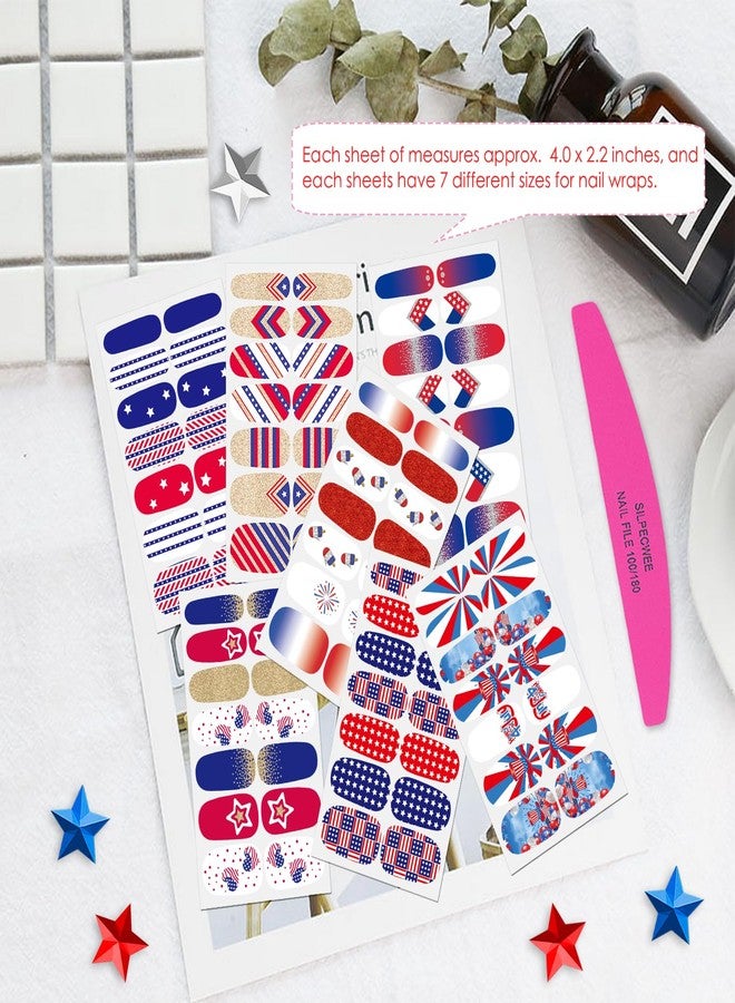 SILPECWEE 15 Sheets 4th of July Nail Polish Strips Independence Day Nail Wraps for Women Patriotic American Nail Polish Stickers Self Adhesive Fingernail Manicure Design with Nail File - Image 5