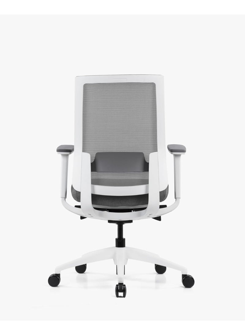 كاليبر كرسي مكتب Kaliber Summit متوسط ​​الظهر بإطار أبيض وظهر شبكي رمادي - دعم قطني قابل للتعديل وبنية متينة - Image 3