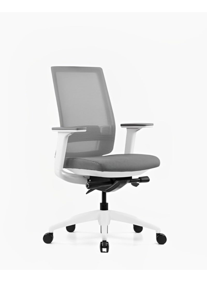 كاليبر كرسي مكتب Kaliber Summit متوسط ​​الظهر بإطار أبيض وظهر شبكي رمادي - دعم قطني قابل للتعديل وبنية متينة - Image 1