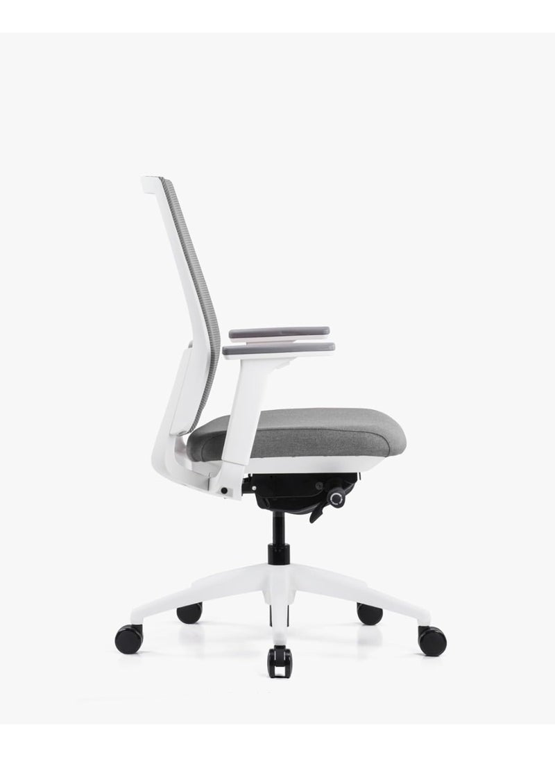 كاليبر كرسي مكتب Kaliber Summit متوسط ​​الظهر بإطار أبيض وظهر شبكي رمادي - دعم قطني قابل للتعديل وبنية متينة - Image 4