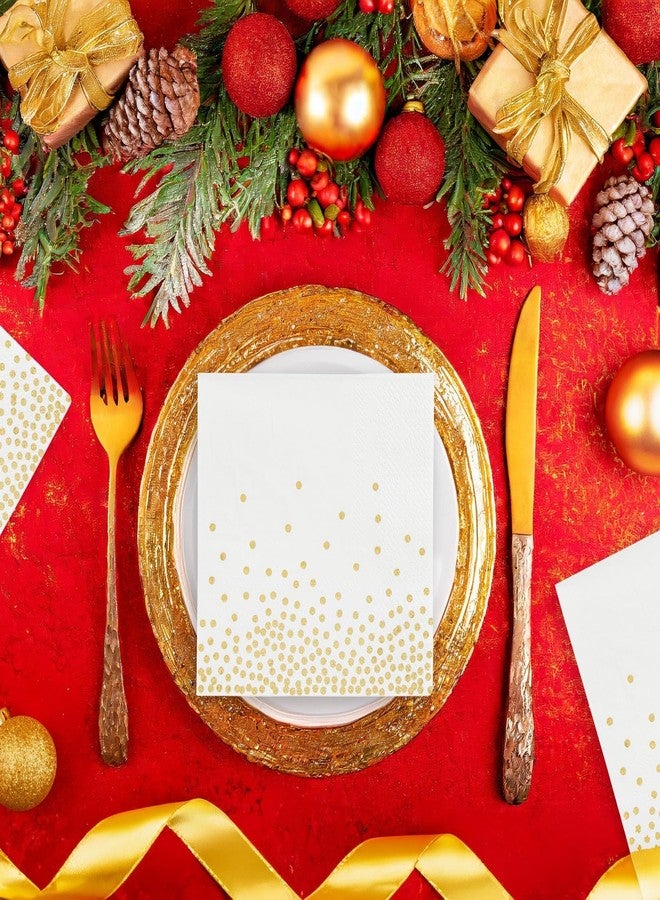 Juvale White & Gold Polka Dot Paper Cocktail & Beverage Napkins - 5 x 5 In, 100-Pack, 3-Ply Disposable - Wedding Cocktail Napkins for Bridal Showers & Anniversary Parties - Image 2