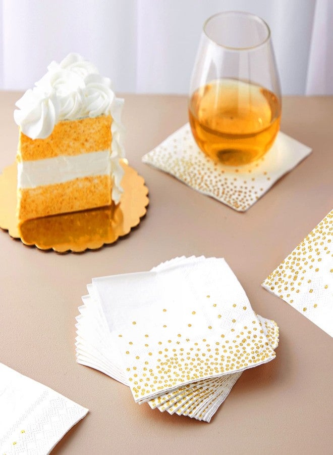 Juvale White & Gold Polka Dot Paper Cocktail & Beverage Napkins - 5 x 5 In, 100-Pack, 3-Ply Disposable - Wedding Cocktail Napkins for Bridal Showers & Anniversary Parties - Image 3
