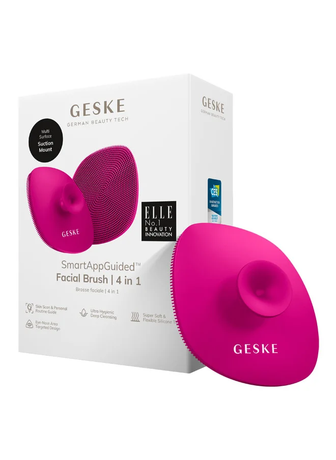 GESKE Smart App Guided Facial Brush And Facial Cleansing Brush With Handle Soft Silicone Brush Professional Facial Cleansing Device Skin Cleansing Device - Magenta