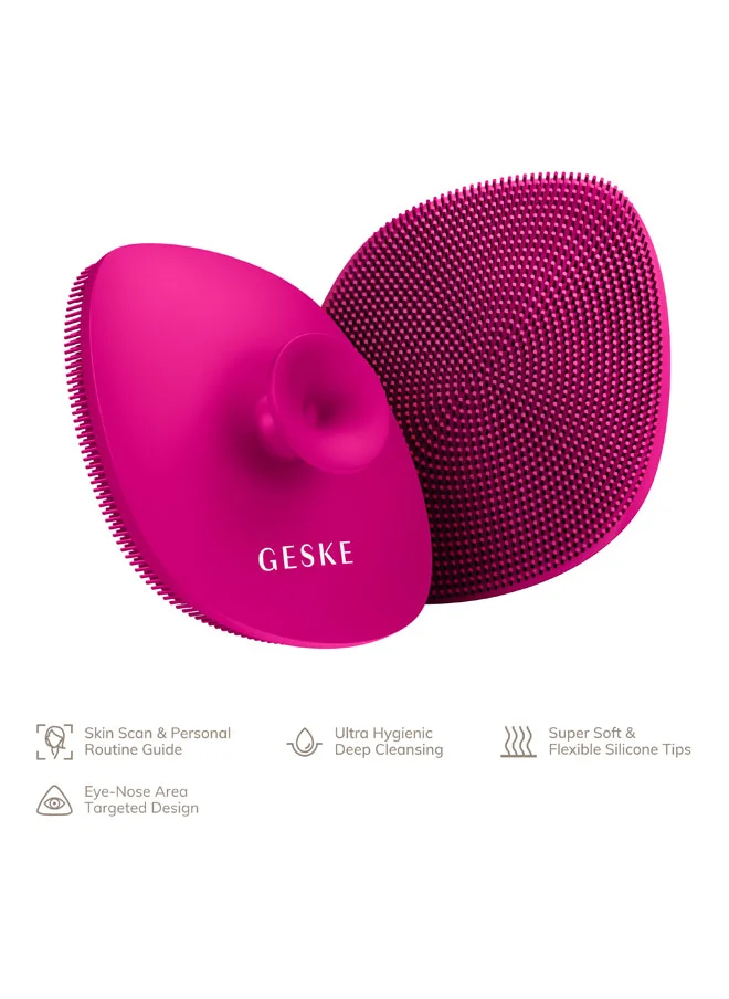 GESKE Smart App Guided Facial Brush And Facial Cleansing Brush With Handle Soft Silicone Brush Professional Facial Cleansing Device Skin Cleansing Device - Magenta