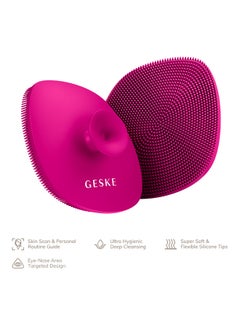 GESKE Smart App Guided Facial Brush And Facial Cleansing Brush With Handle Soft Silicone Brush Professional Facial Cleansing Device Skin Cleansing Device - Magenta  - Image 2