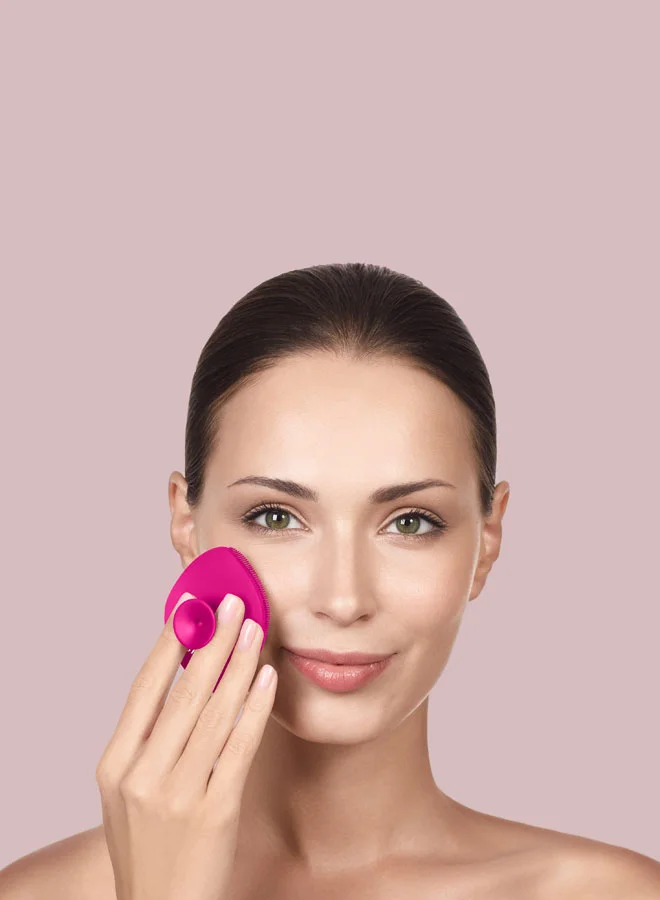 GESKE Smart App Guided Facial Brush And Facial Cleansing Brush With Handle Soft Silicone Brush Professional Facial Cleansing Device Skin Cleansing Device - Magenta