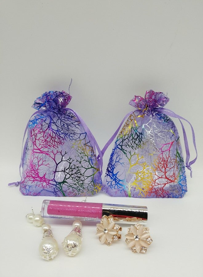 Ankirol 100pcs Sheer Organza Favor Bags For Wedding Baby Shower Rattan Print Gift Bags Samples Display Drawstring Pouches (3.5x4.5 inch, coral purple) - Image 4