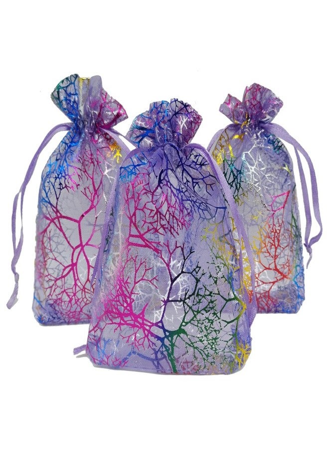 Ankirol 100pcs Sheer Organza Favor Bags For Wedding Baby Shower Rattan Print Gift Bags Samples Display Drawstring Pouches (3.5x4.5 inch, coral purple) - Image 1