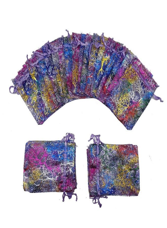 Ankirol 100pcs Sheer Organza Favor Bags For Wedding Baby Shower Rattan Print Gift Bags Samples Display Drawstring Pouches (3.5x4.5 inch, coral purple) - Image 3
