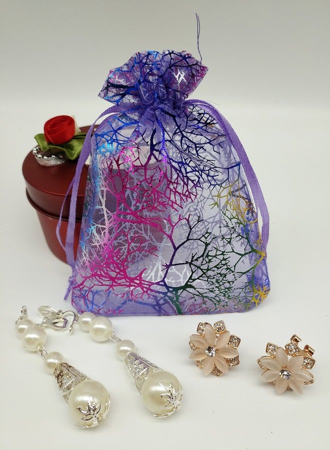 Ankirol 100pcs Sheer Organza Favor Bags For Wedding Baby Shower Rattan Print Gift Bags Samples Display Drawstring Pouches (3.5x4.5 inch, coral purple) - Image 5