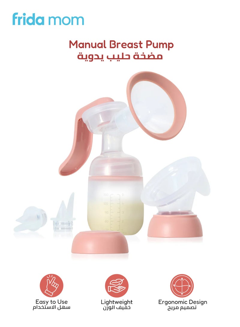 Frida Mom 2-in-1 Manual Breast Pump with Hands-Free Silicone Suction Cup | Dual-Mode Wireless Milk Collector | Ergonomic Handle | SoftFeel Flange 24mm | 150ml BPA-Free Breastfeeding Pump - Image 1