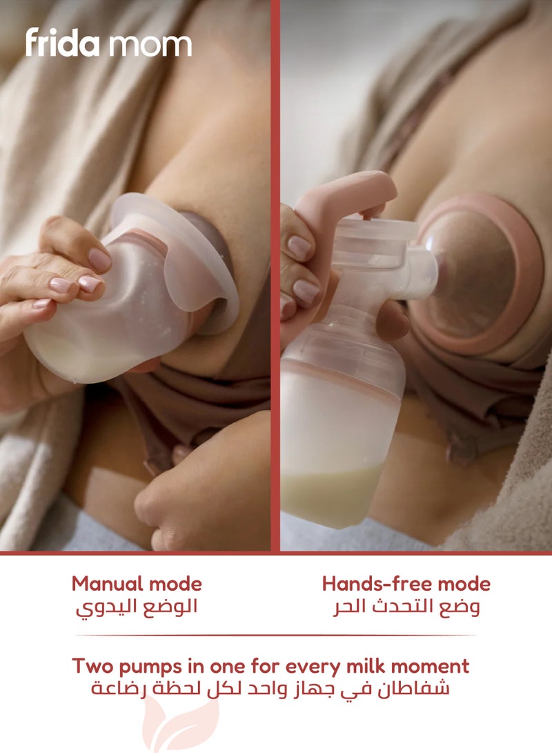 Frida Mom 2-in-1 Manual Breast Pump with Hands-Free Silicone Suction Cup | Dual-Mode Wireless Milk Collector | Ergonomic Handle | SoftFeel Flange 24mm | 150ml BPA-Free Breastfeeding Pump - Image 5