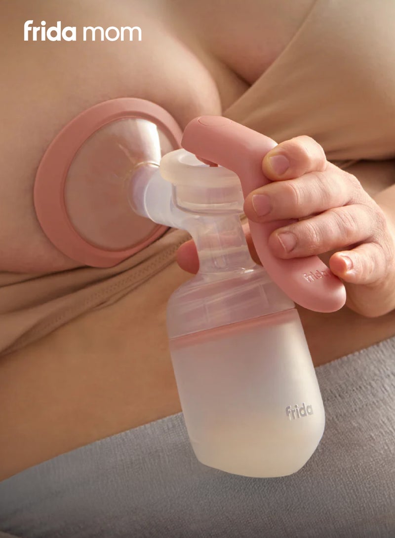 Frida Mom 2-in-1 Manual Breast Pump with Hands-Free Silicone Suction Cup | Dual-Mode Wireless Milk Collector | Ergonomic Handle | SoftFeel Flange 24mm | 150ml BPA-Free Breastfeeding Pump - Image 2
