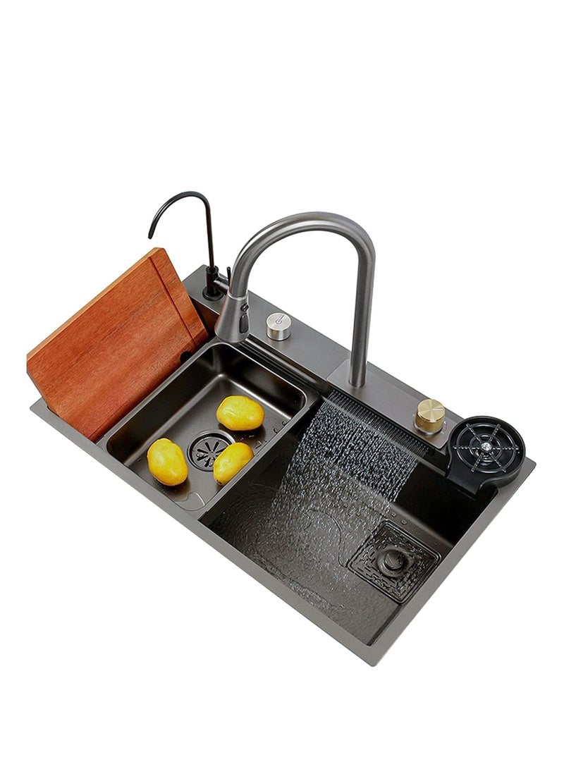 Multifunctional Stainless Steel Kitchen Sink With Faucet, Cutting Board, and Drain Accessories - Black - Image 4