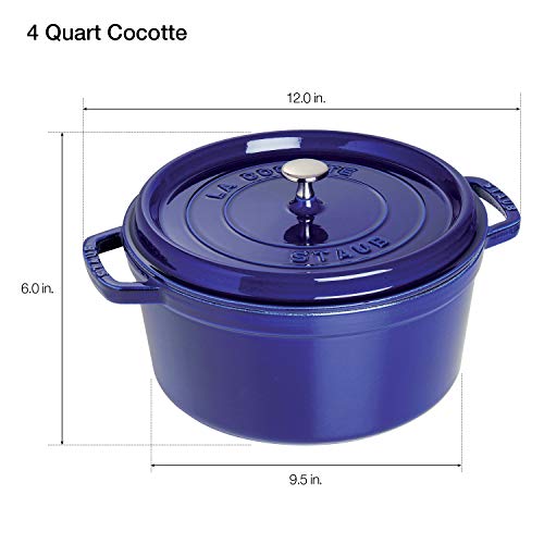 Staub Cast Iron 4-qt Round Cocotte - Dark Blue, Made in France - Image 3