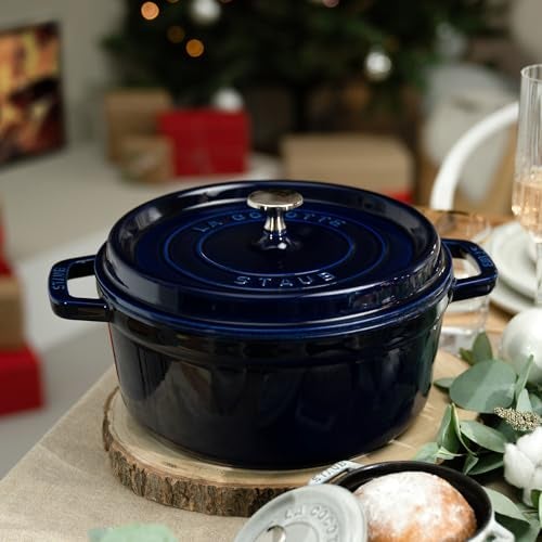 Staub Cast Iron 4-qt Round Cocotte - Dark Blue, Made in France - Image 4