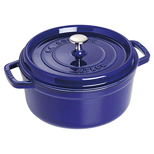 Staub Cast Iron 4-qt Round Cocotte - Dark Blue, Made in France - Image 1