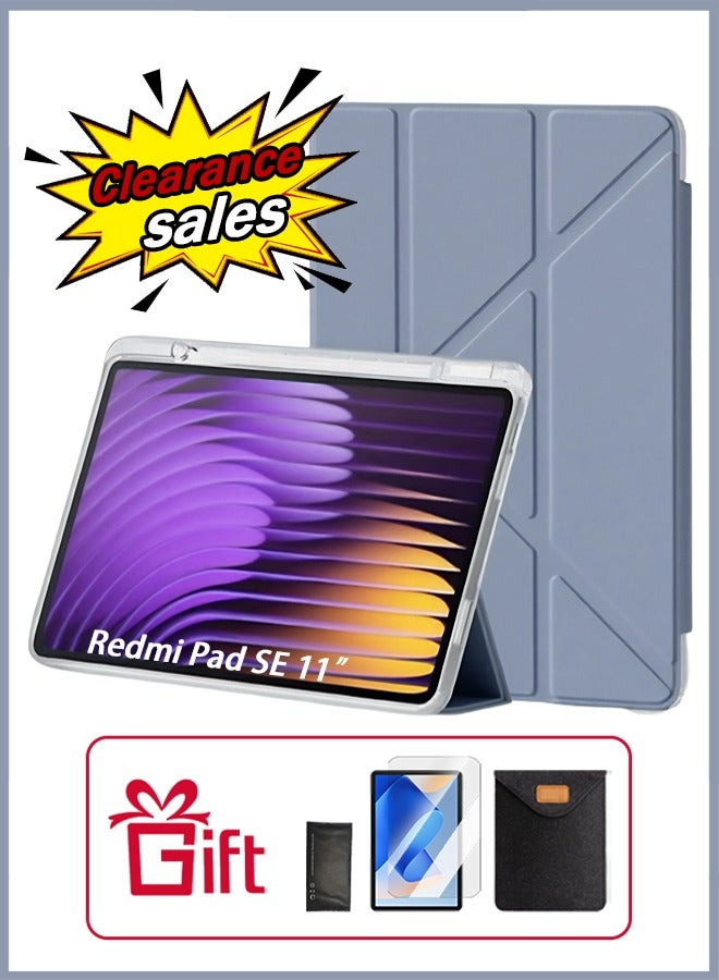 Redmi Pad SE 11 Inch Cover, For Redmi SE Cover With Pen Slot, Case For Shockproof Y Folding Stand, Transparent Tpu Protective Cover,  Flip Cover Stand Smart Wake-Up/ AED 23 Gift Set Anti-Glare Protective Film - Purple - Image 1