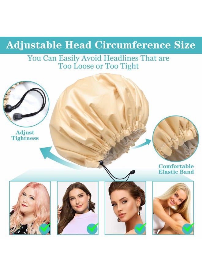 WINSTECK 3 Packs Shower Cap, Extra Large & Adjustable & Double Layer Waterproof Hair Cap for Women, Waterproof Exterior & EVA Lining, Oversized Design for All Hair Lengths, Adjustable Hem - Image 3
