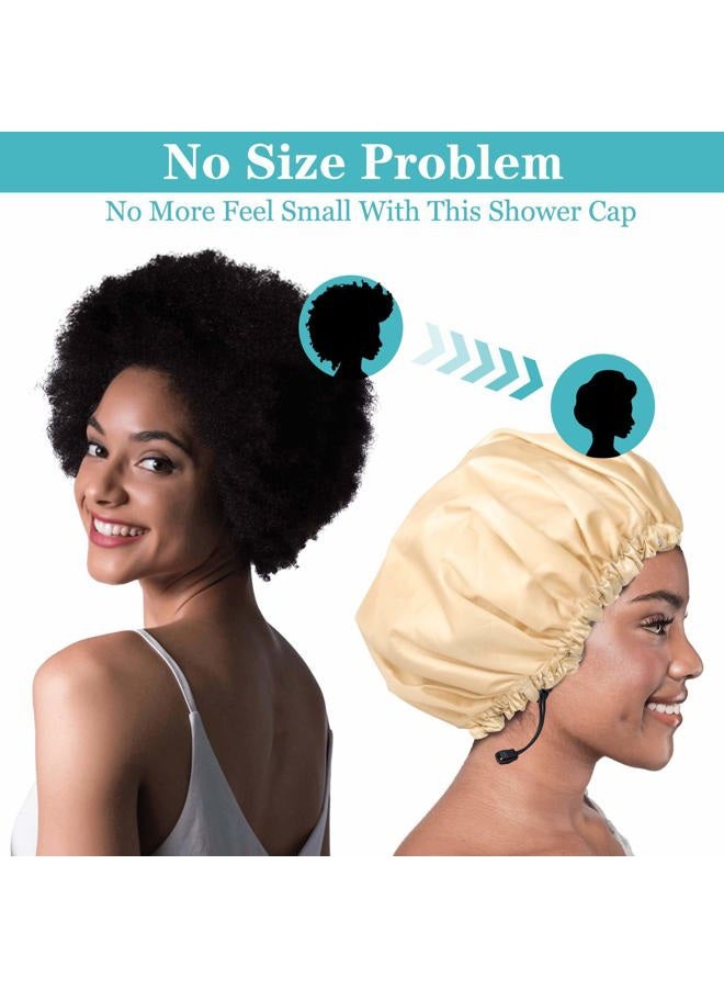 WINSTECK 3 Packs Shower Cap, Extra Large & Adjustable & Double Layer Waterproof Hair Cap for Women, Waterproof Exterior & EVA Lining, Oversized Design for All Hair Lengths, Adjustable Hem - Image 2