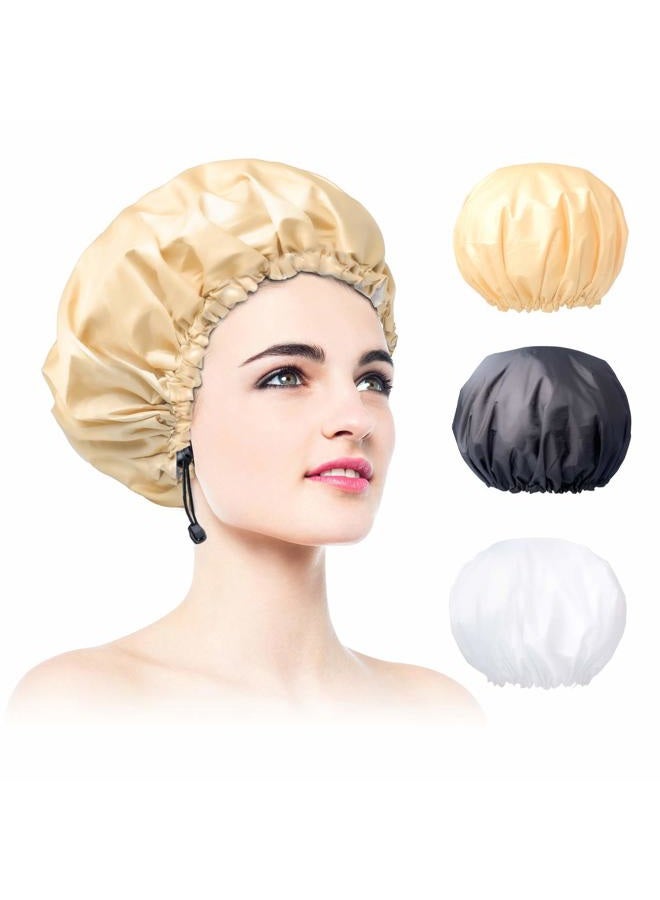 WINSTECK 3 Packs Shower Cap, Extra Large & Adjustable & Double Layer Waterproof Hair Cap for Women, Waterproof Exterior & EVA Lining, Oversized Design for All Hair Lengths, Adjustable Hem - Image 1