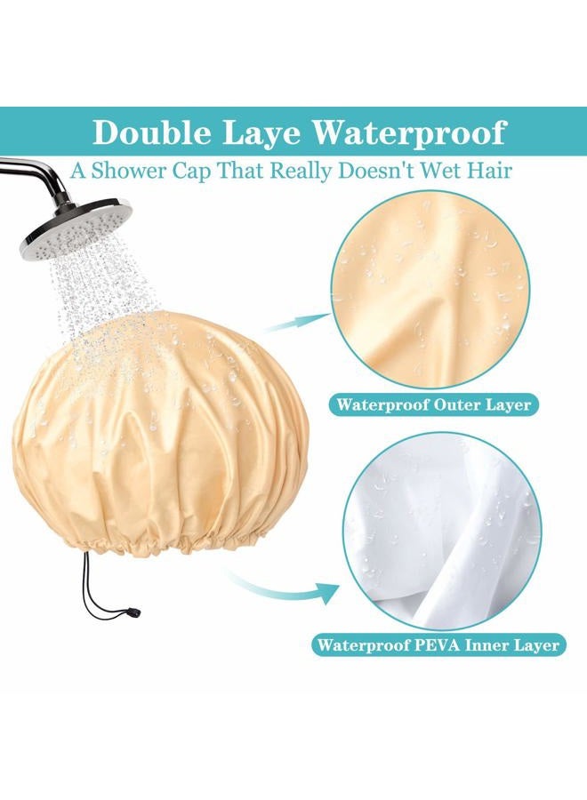 WINSTECK 3 Packs Shower Cap, Extra Large & Adjustable & Double Layer Waterproof Hair Cap for Women, Waterproof Exterior & EVA Lining, Oversized Design for All Hair Lengths, Adjustable Hem - Image 4