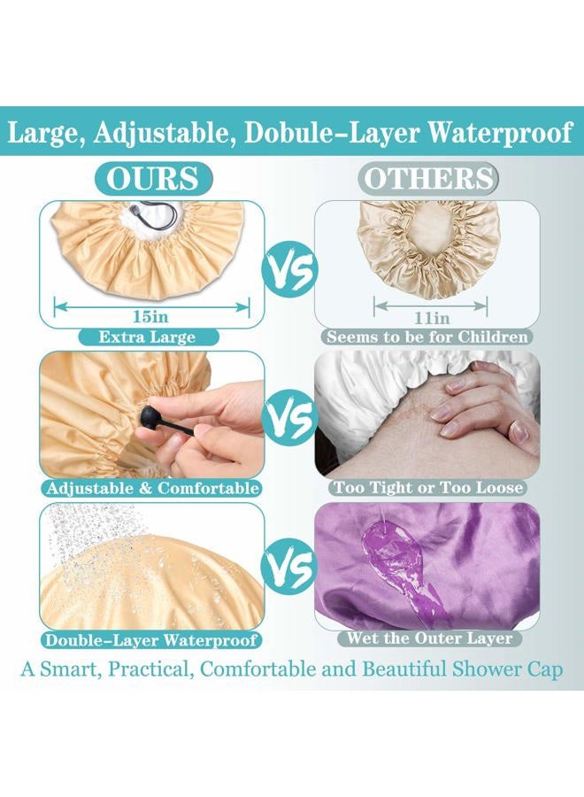 WINSTECK 3 Packs Shower Cap, Extra Large & Adjustable & Double Layer Waterproof Hair Cap for Women, Waterproof Exterior & EVA Lining, Oversized Design for All Hair Lengths, Adjustable Hem - Image 5